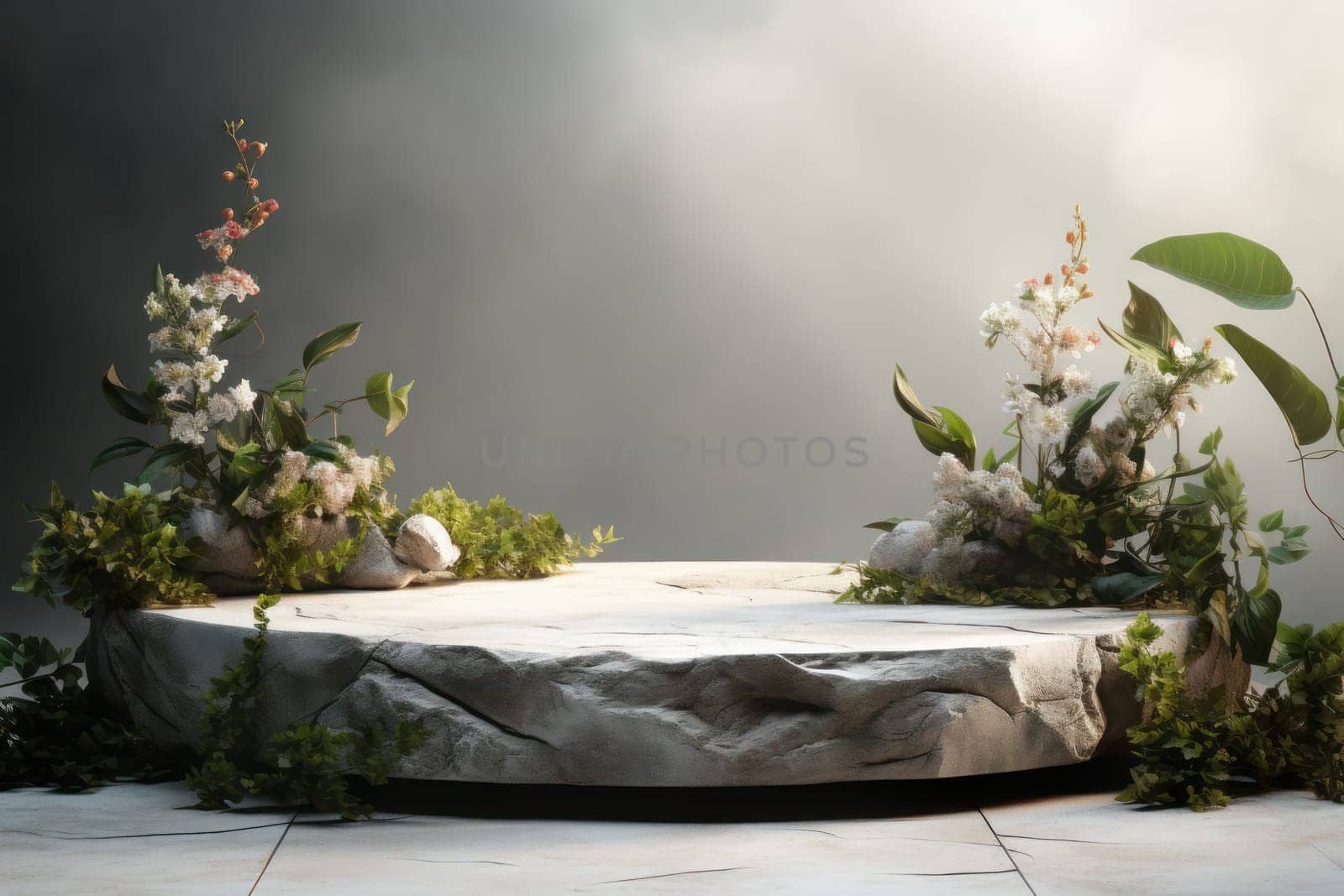 display podium with nature background, Generative AI.
