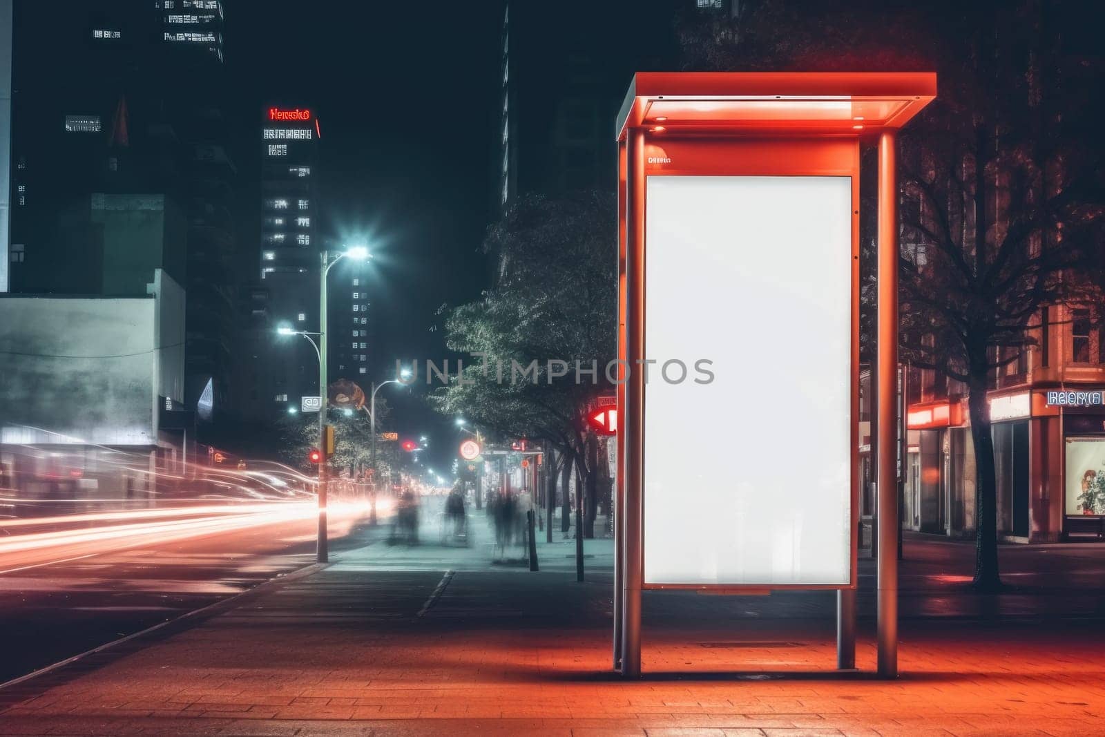 Digital Media Blank white mock up of advertising light box billboard at city background, advertising, Generative AI.