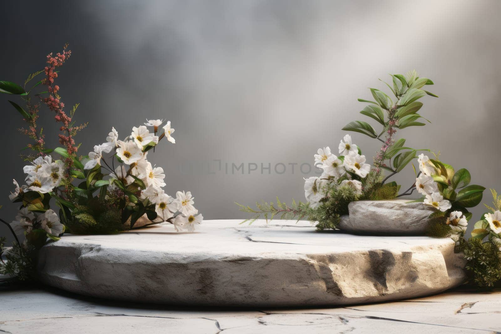 display podium with nature background, Generative AI.