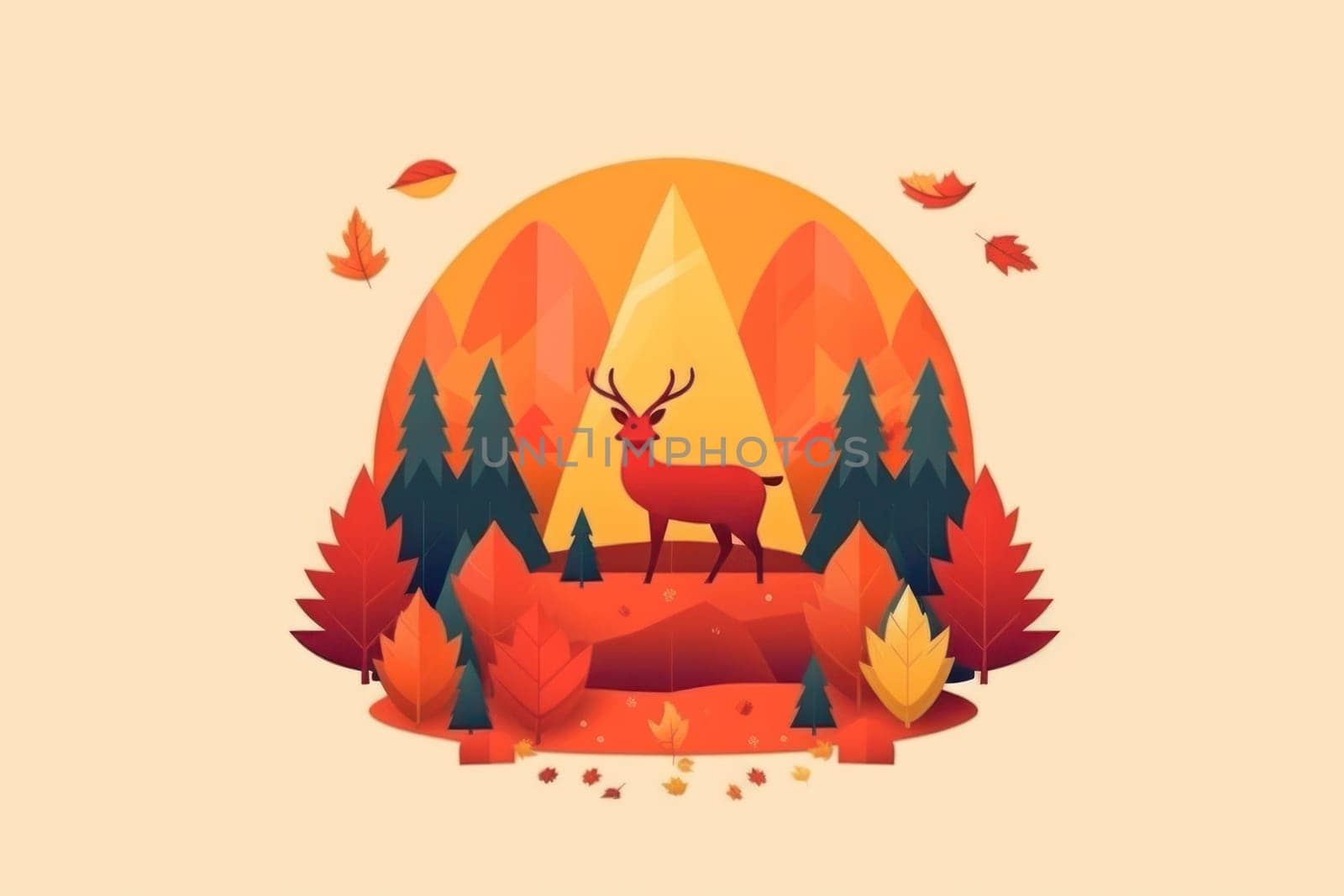Simple flat Design of autumn Generative AI.