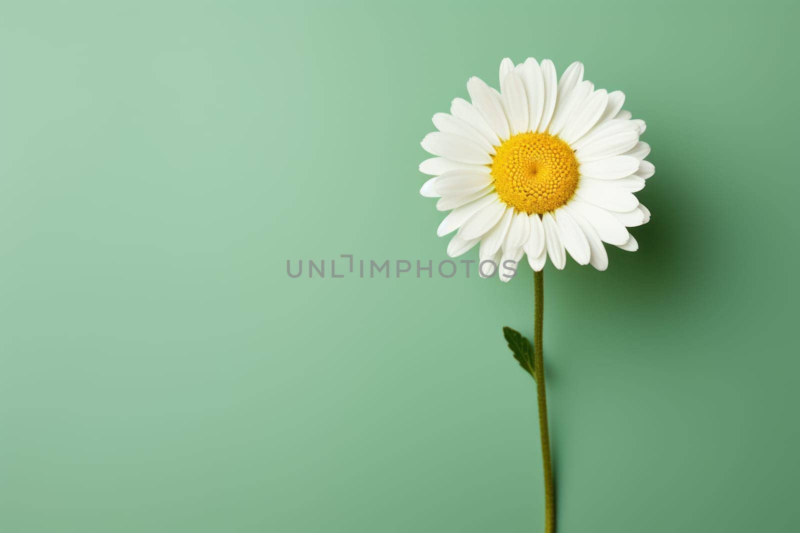 Beautiful chamomile daisy flower on neutral colour background Generative AI.
