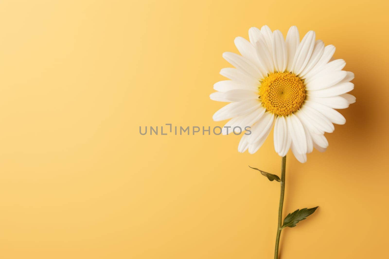 Beautiful chamomile daisy flower on neutral colour background Generative AI.