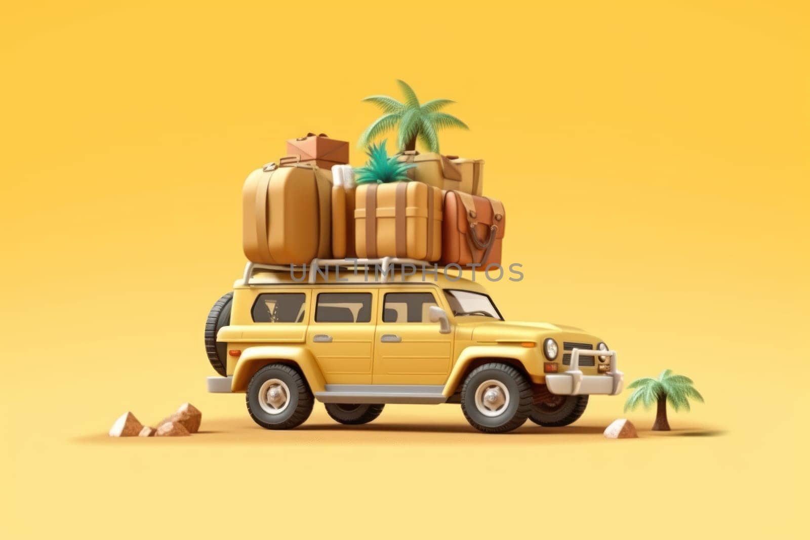 Summer vacation travel holiday van and beach accessories with beautiful sea background Generative AI.