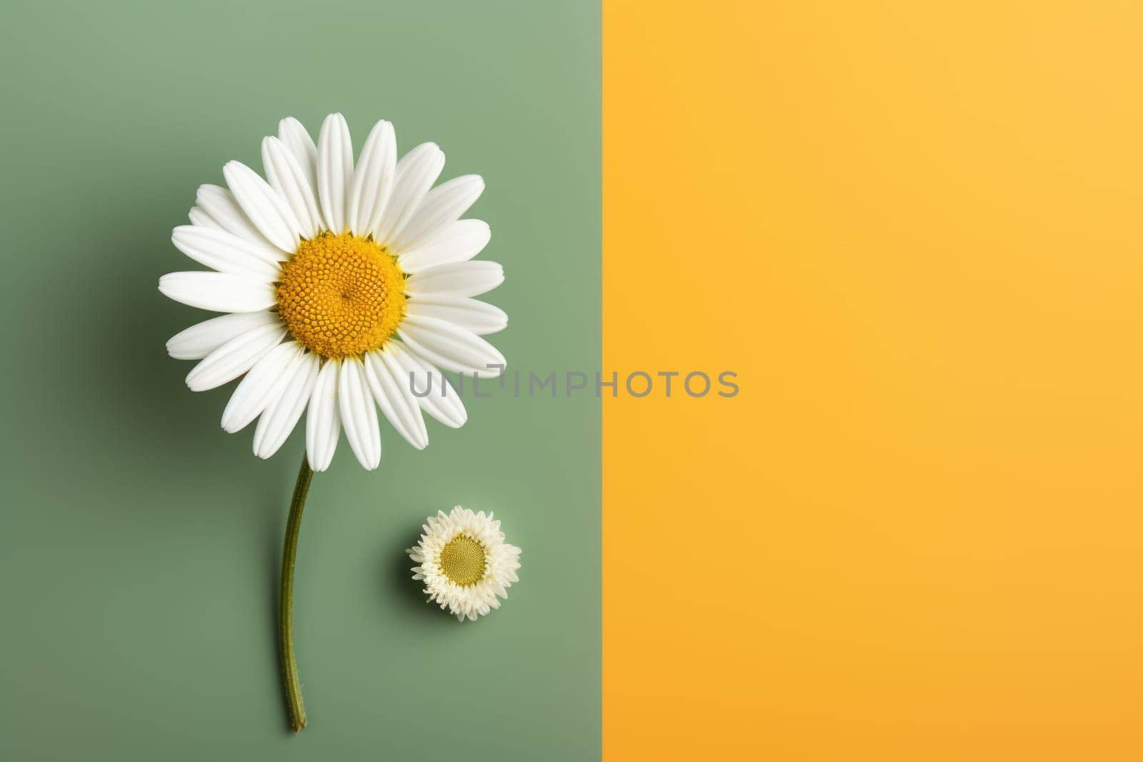 Beautiful chamomile daisy flower on neutral colour background Generative AI.