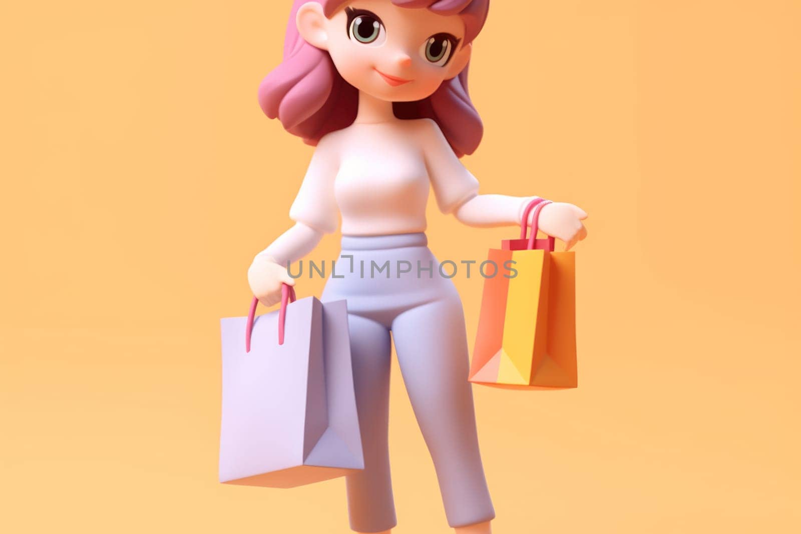 A girl and shopping cart shopping concept 3d Tiny cute isometric Generative AI.