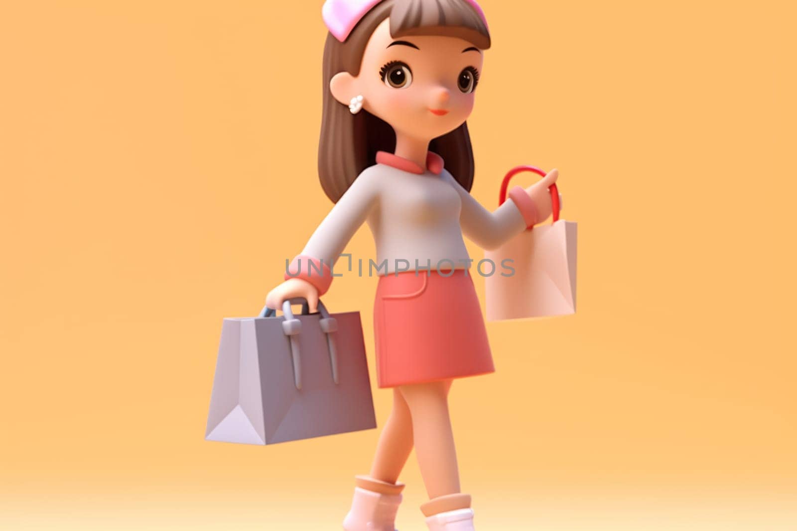 A girl and shopping cart shopping concept 3d Tiny cute isometric Generative AI.