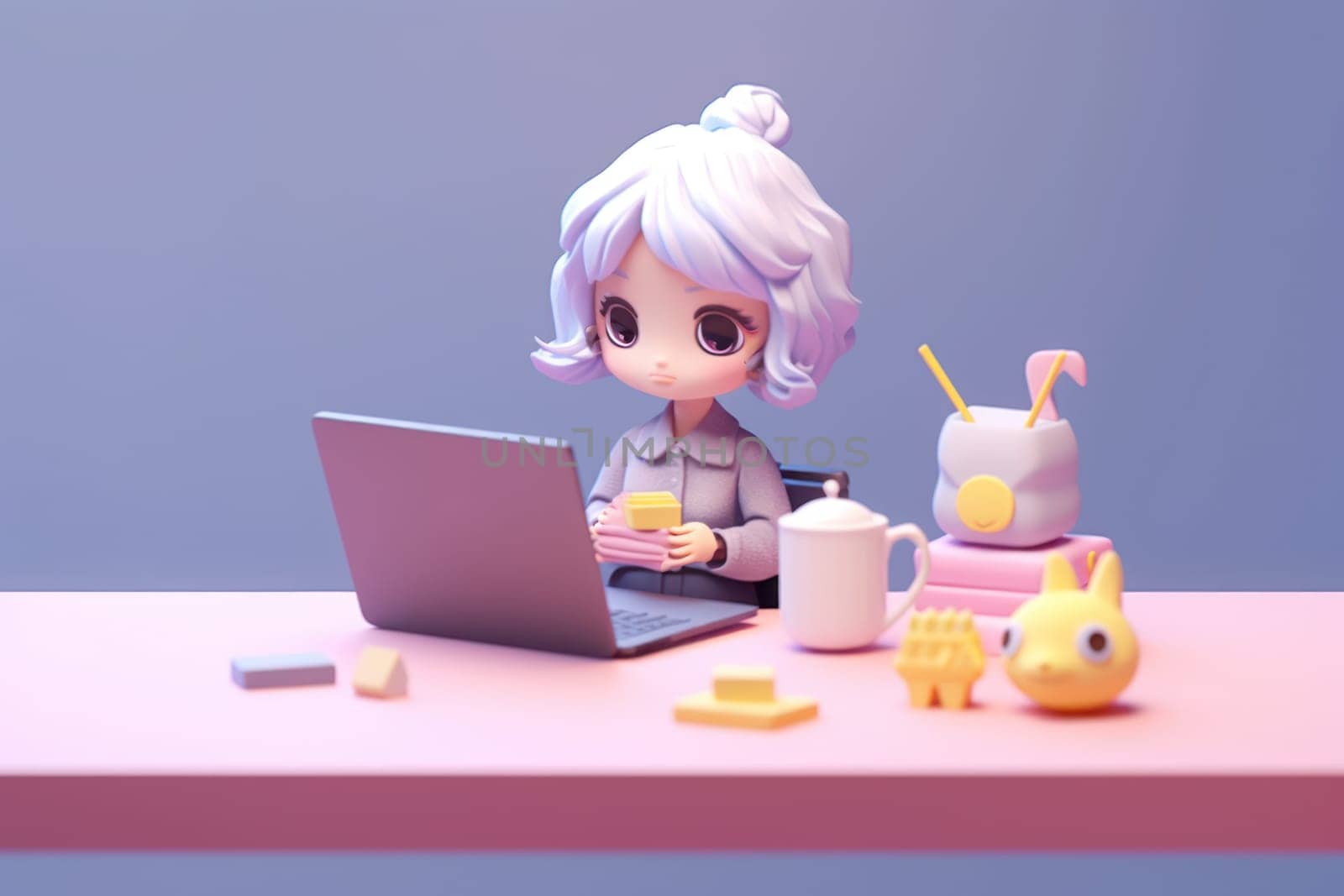 A business girl working with laptop on desk 3D Tiny cute isometric Generative AI by nijieimu