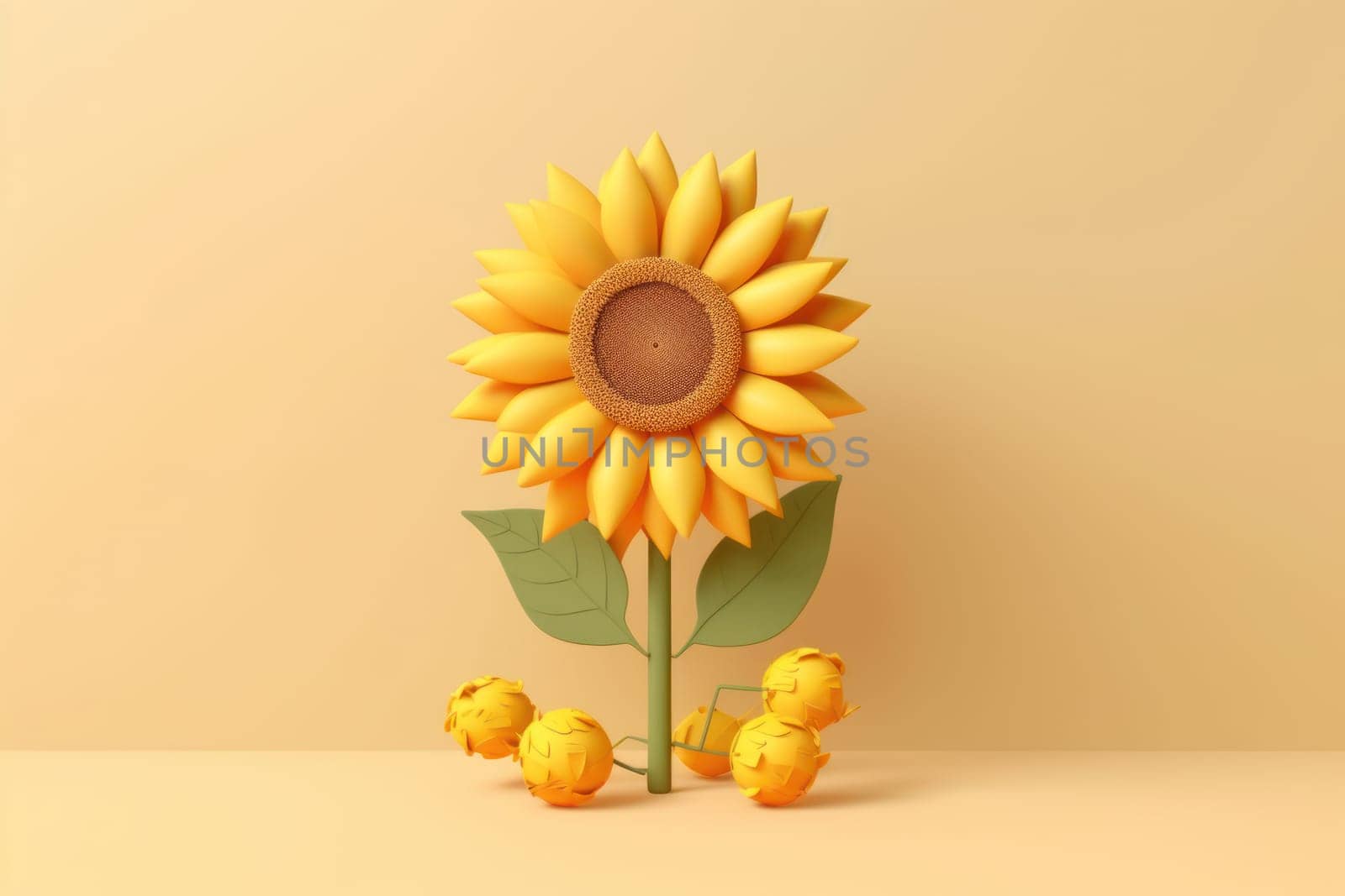 3D yellow sunflower with minimal pastel background Generative AI.