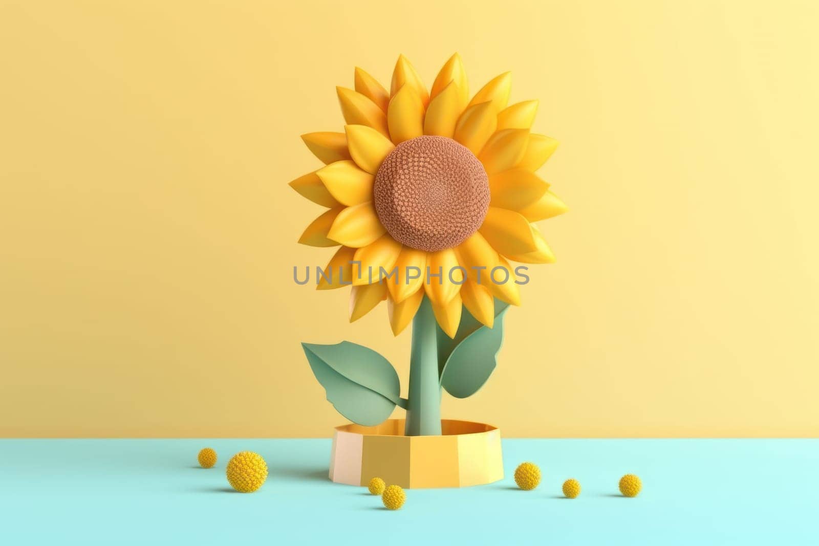 3D yellow sunflower with minimal pastel background Generative AI.
