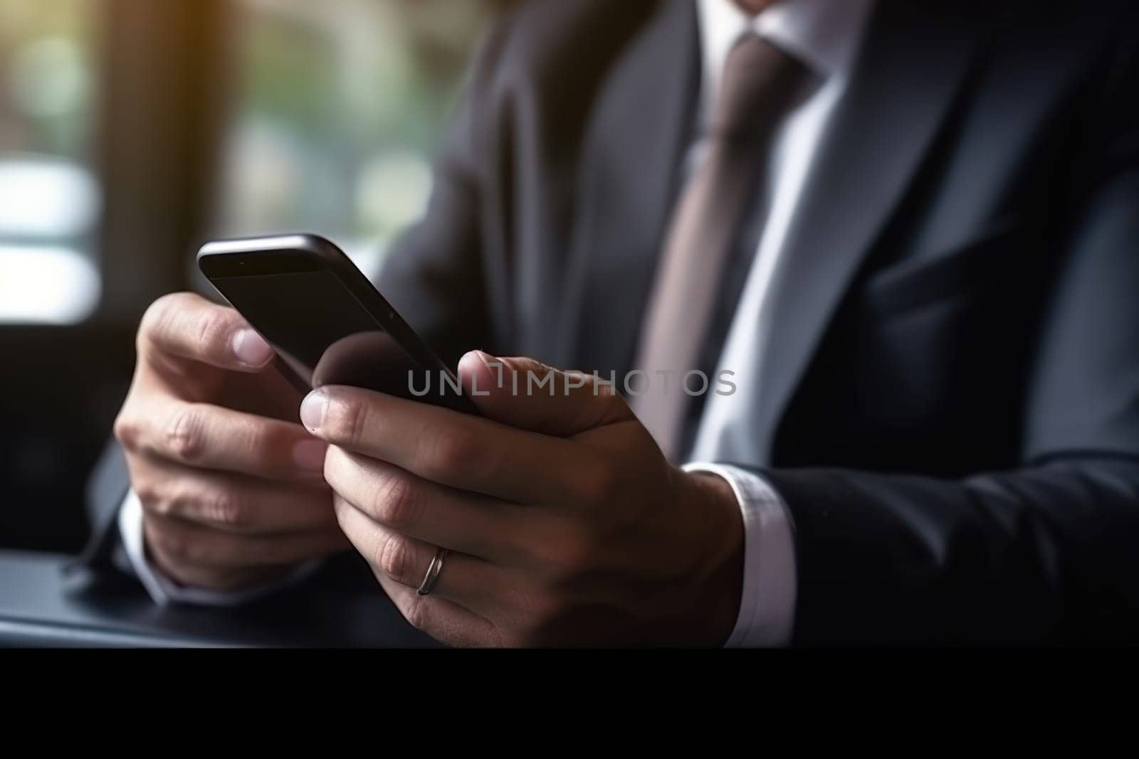 Close up hand use smart phone Chatting and messaging concept Generative AI.
