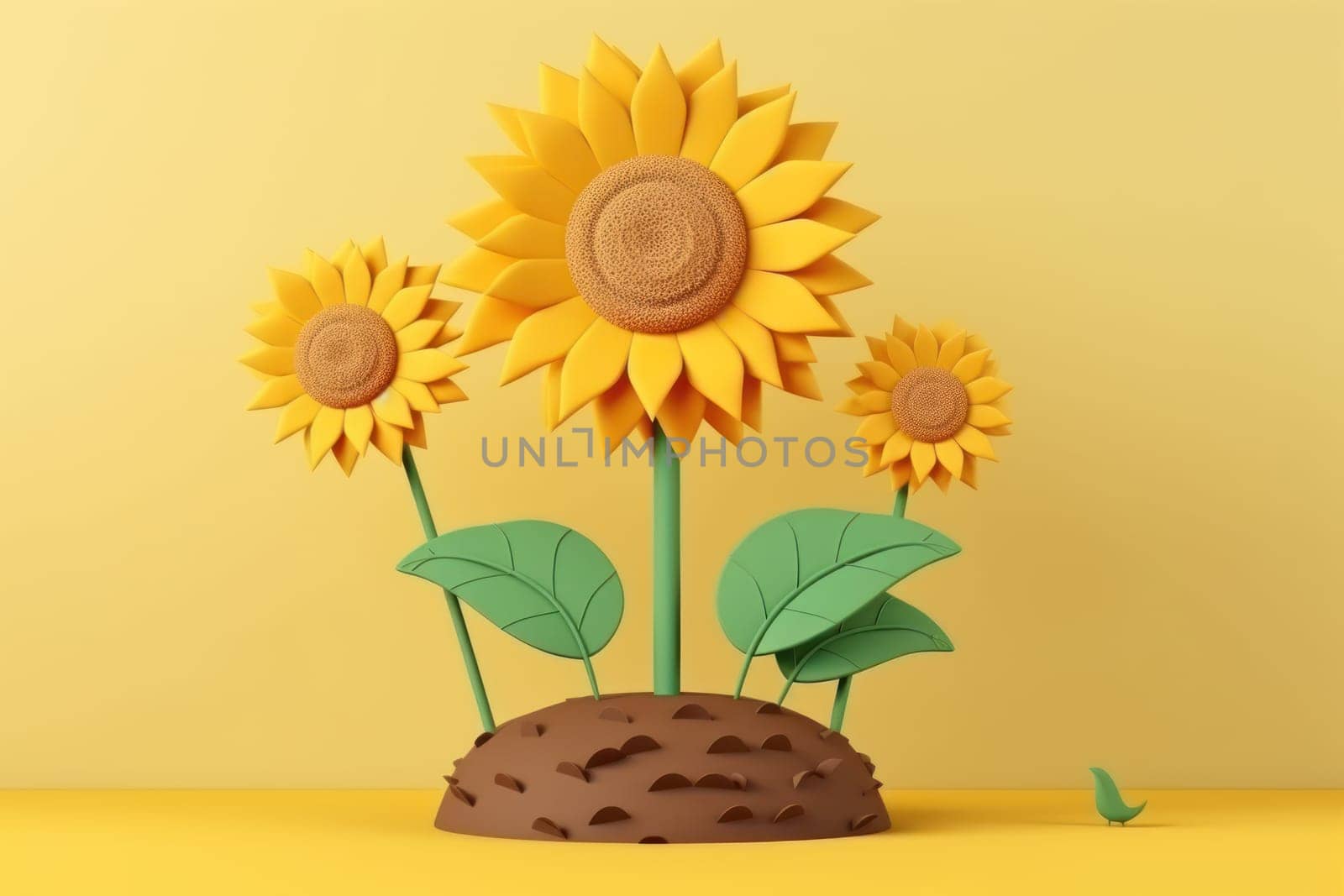 3D yellow sunflower with minimal pastel background Generative AI.