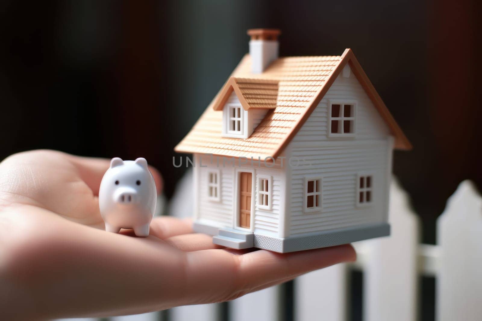 Model house piggy bank and coin Generative AI.