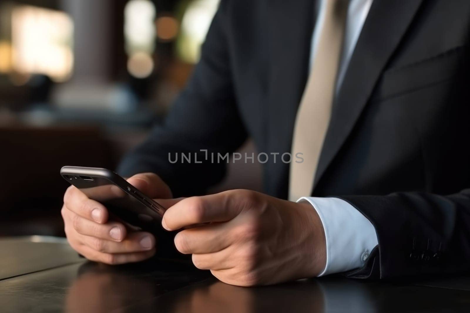 Close up hand use smart phone Chatting and messaging concept Generative AI.