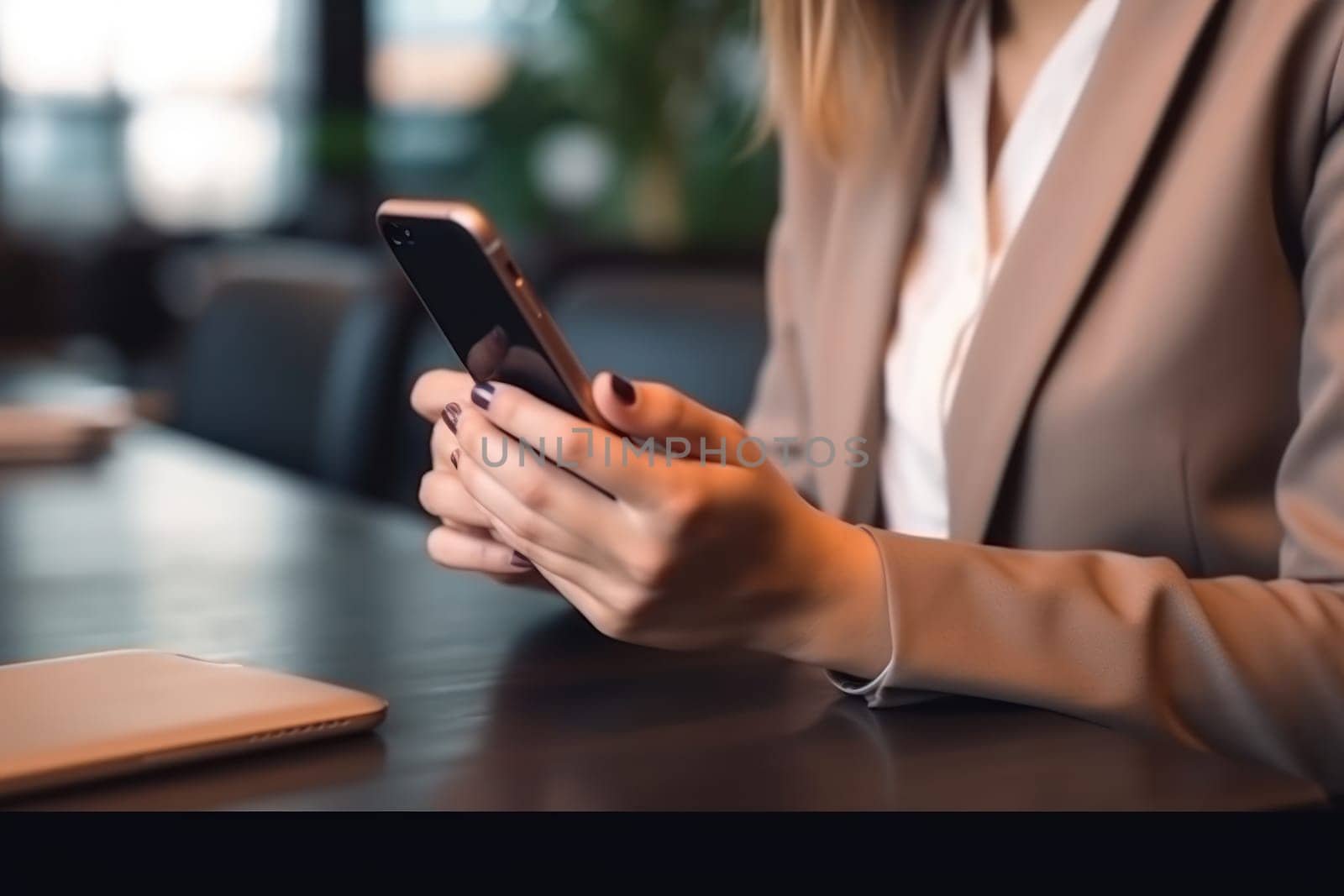 Close up hand use smart phone Chatting and messaging concept Generative AI.
