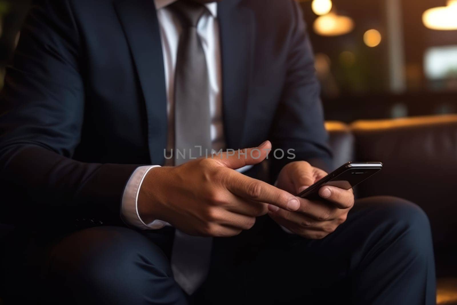 Close up hand use smart phone Chatting and messaging concept Generative AI.