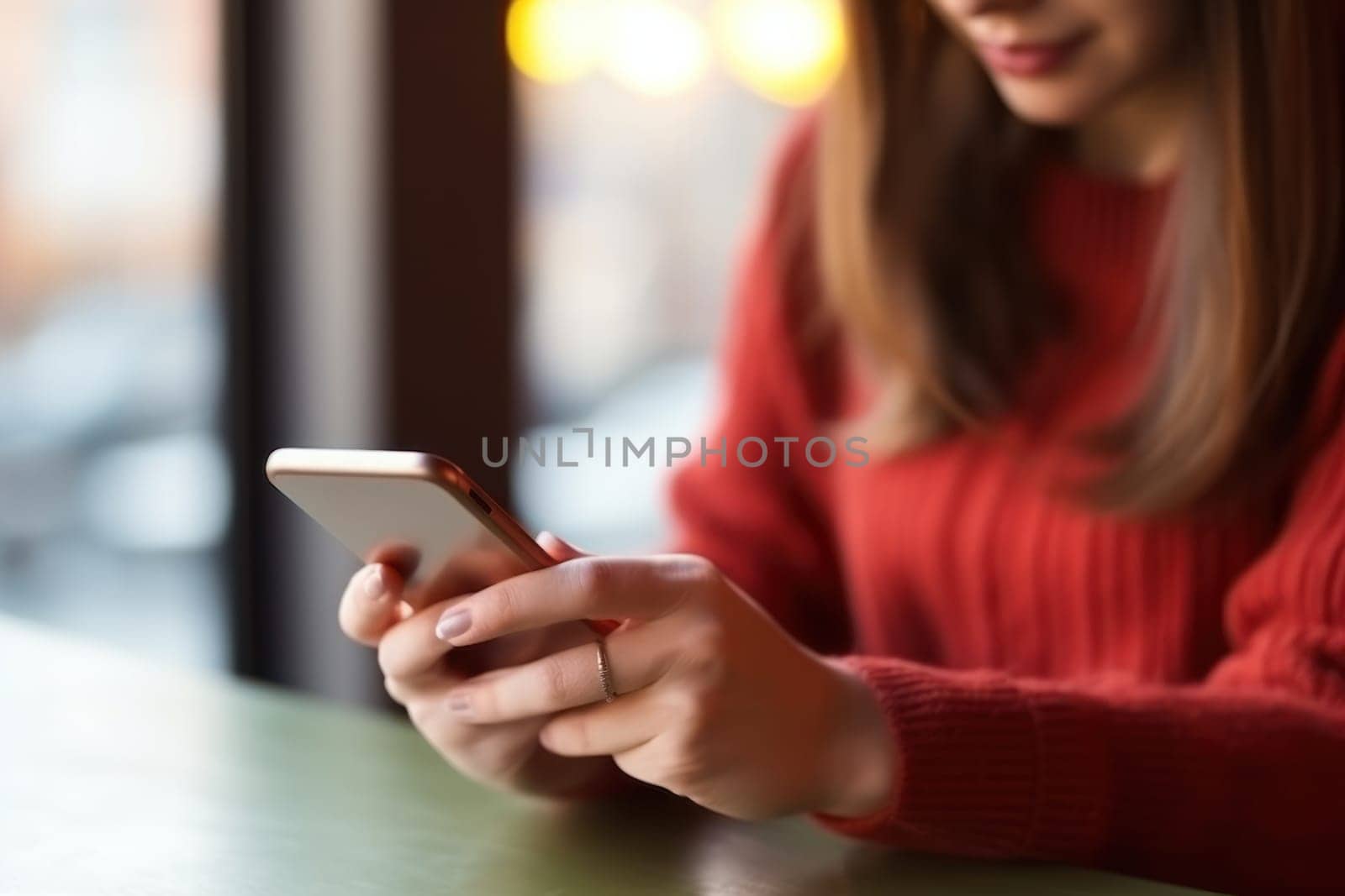 Close up hand use smart phone Chatting and messaging concept Generative AI.