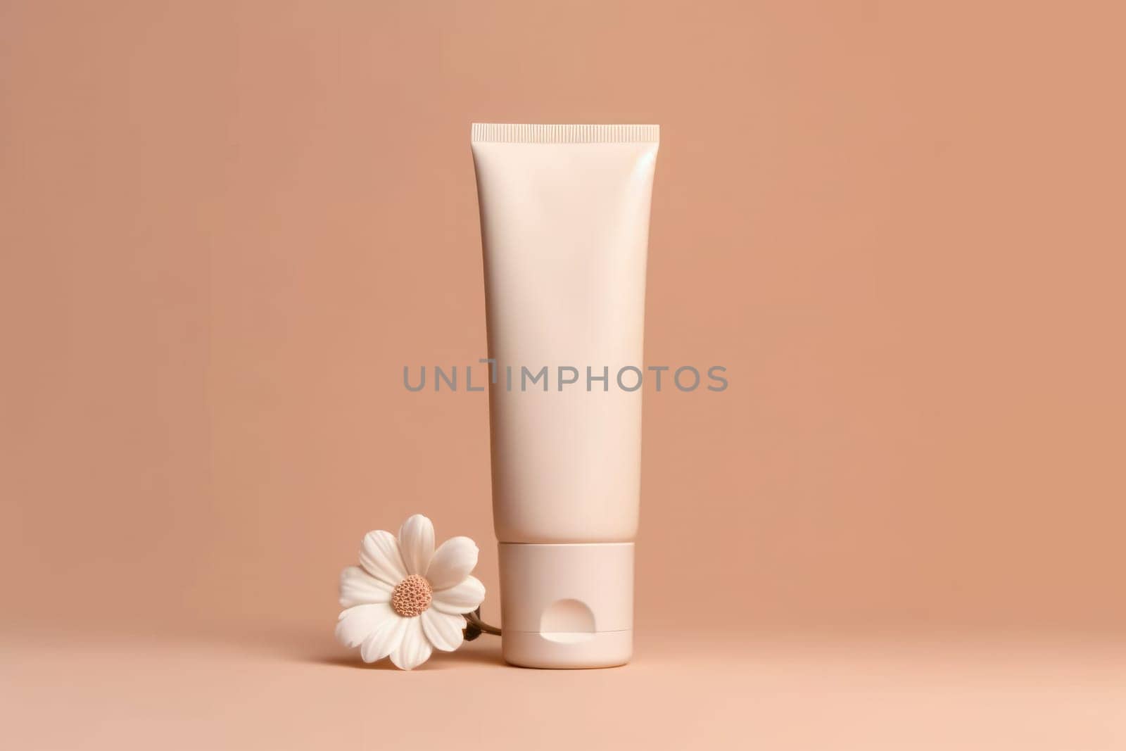 White Blank cosmetic cream tube Mockup pastel background Generative AI.