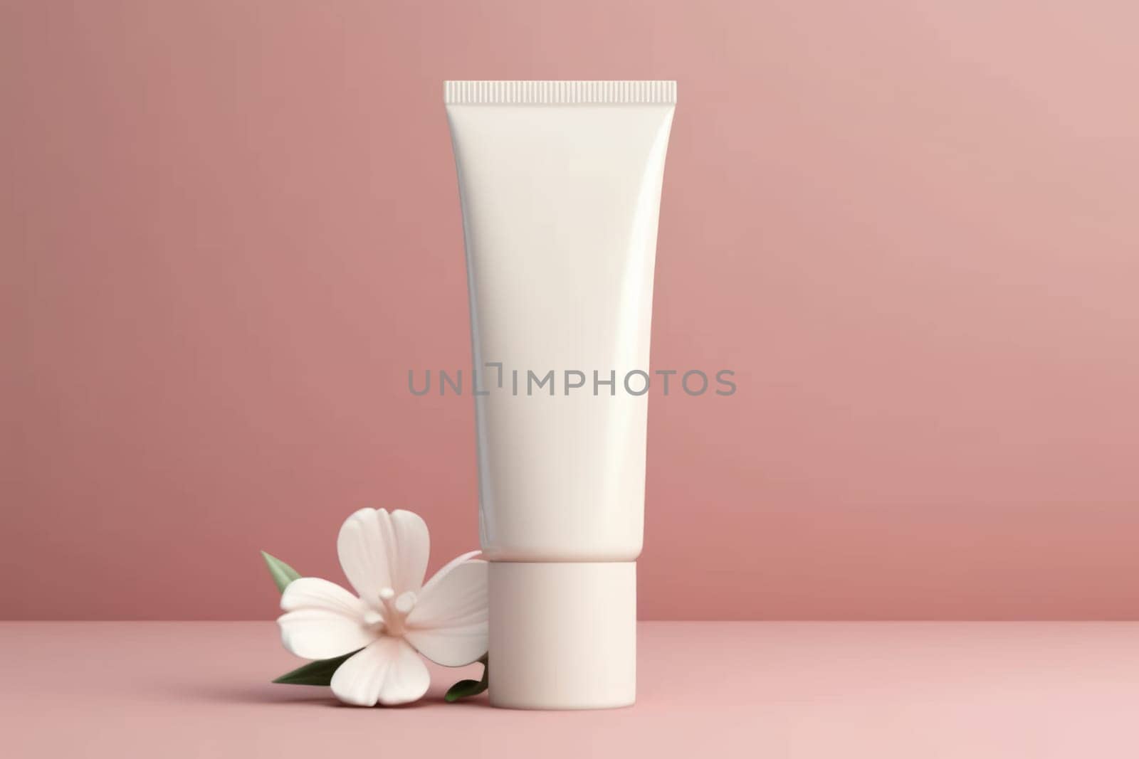 White Blank cosmetic cream tube Mockup pastel background Generative AI.