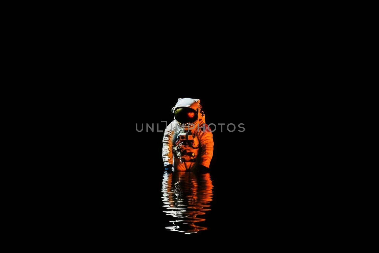 Photo of an astronaut in the black darkness Generative AI.