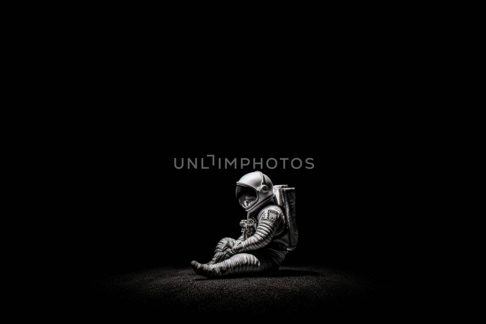 Photo of an astronaut in the black darkness Generative AI by nijieimu