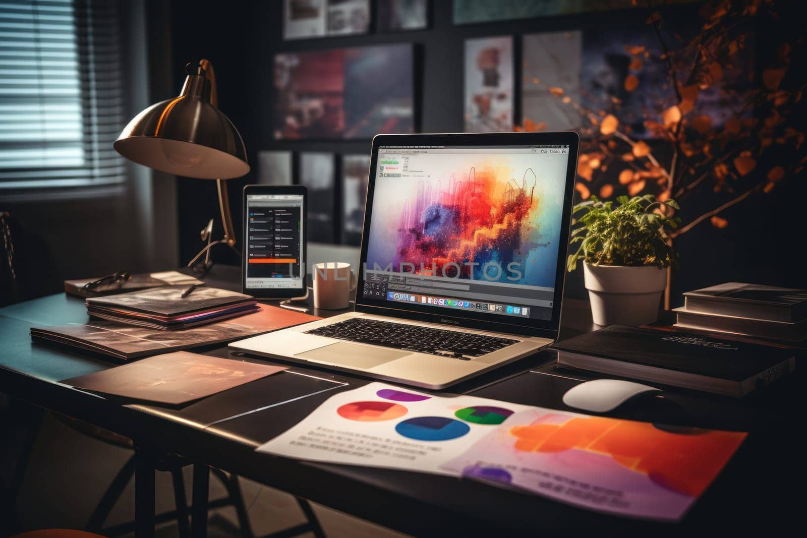 graphic designer home office and creative desk Generative AI.