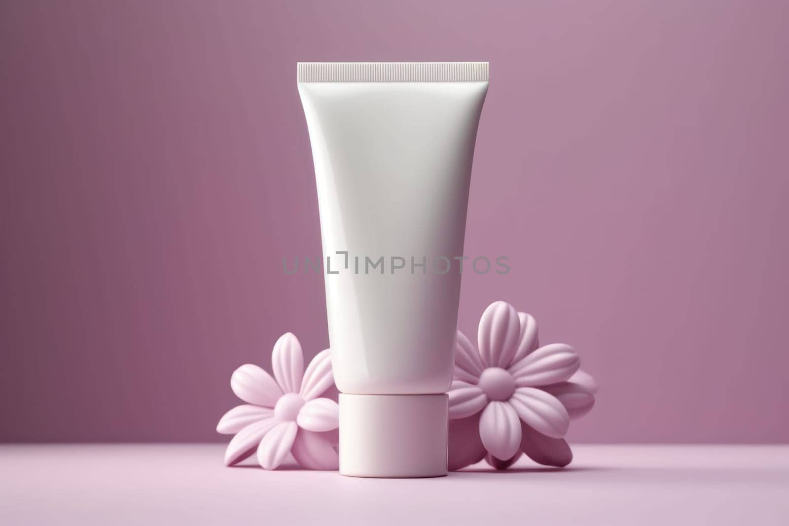 White Blank cosmetic cream tube Mockup pastel background Generative AI.
