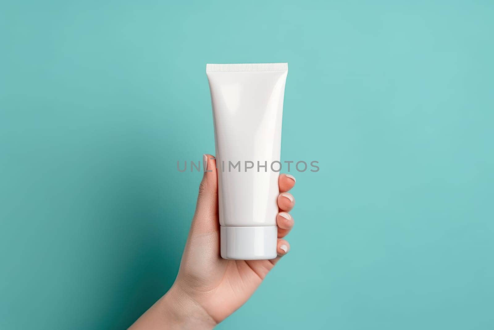 White Blank cosmetic cream tube Mockup pastel background Generative AI.