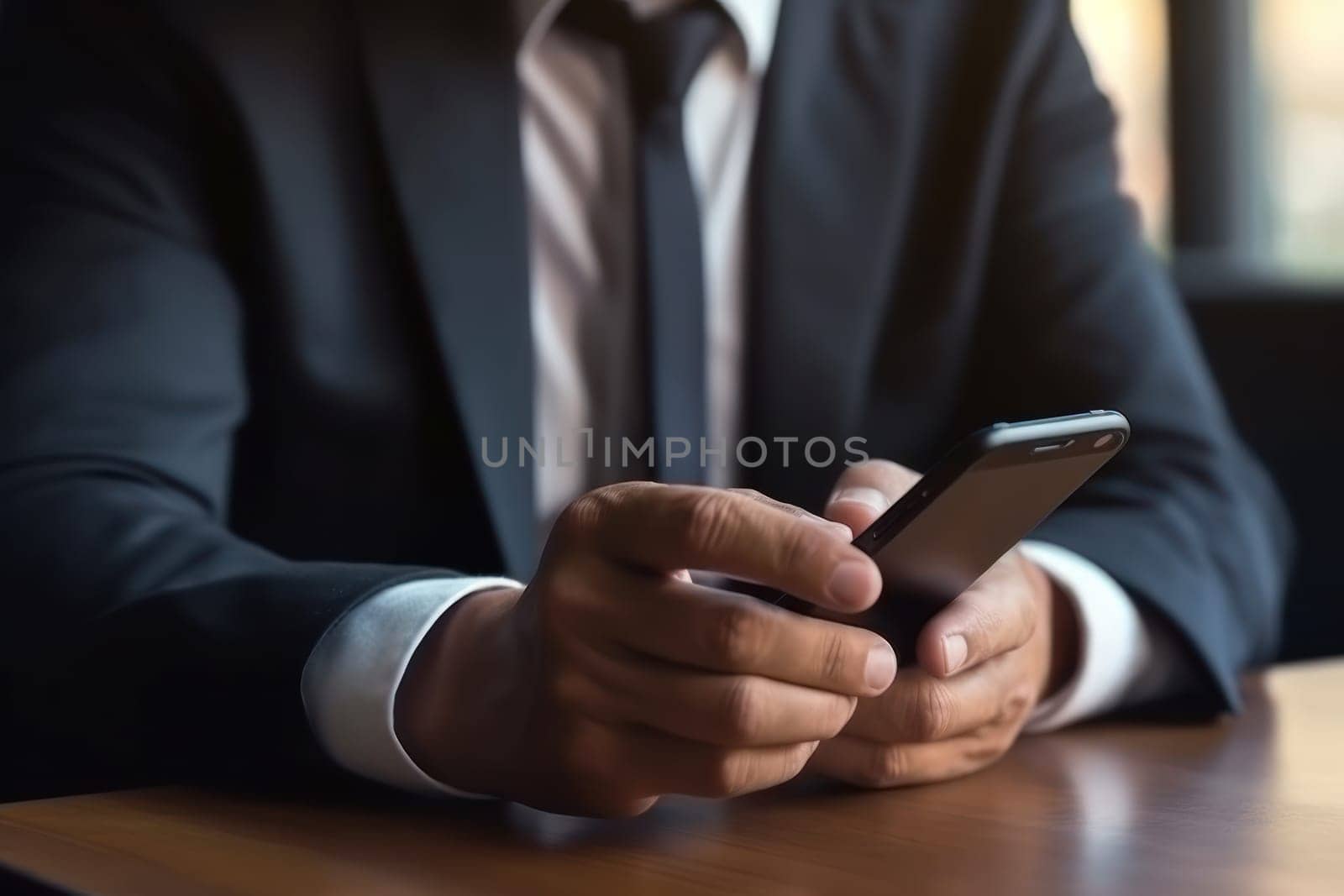 Close up hand use smart phone Chatting and messaging concept Generative AI.