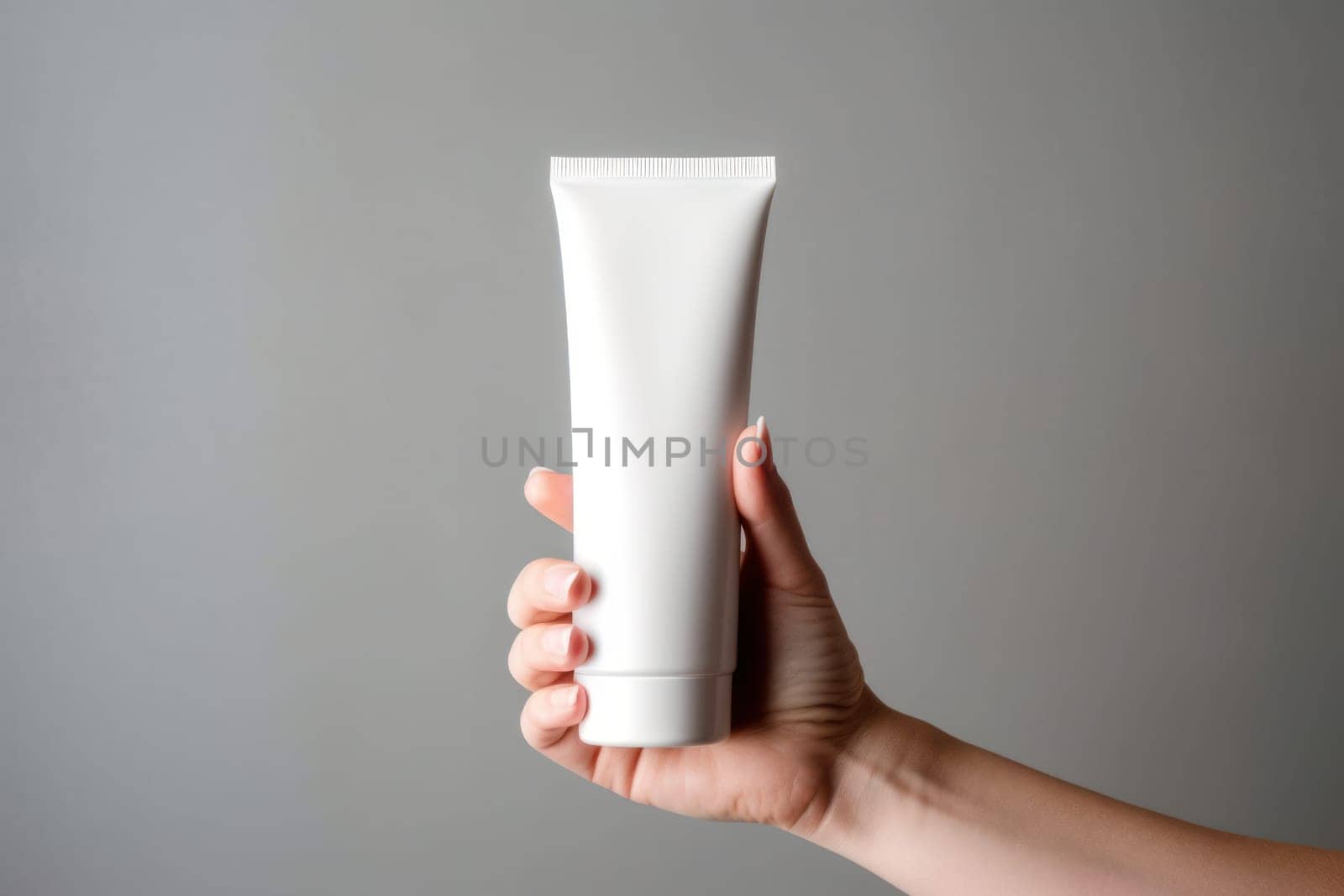 White Blank cosmetic cream tube Mockup pastel background Generative AI.