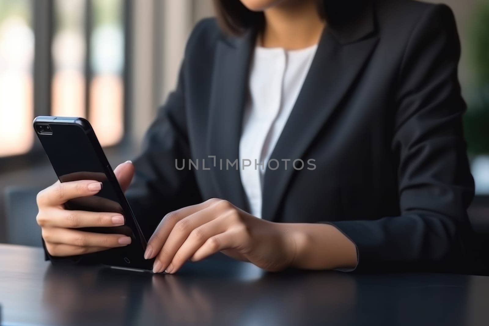 Close up hand use smart phone Chatting and messaging concept Generative AI.