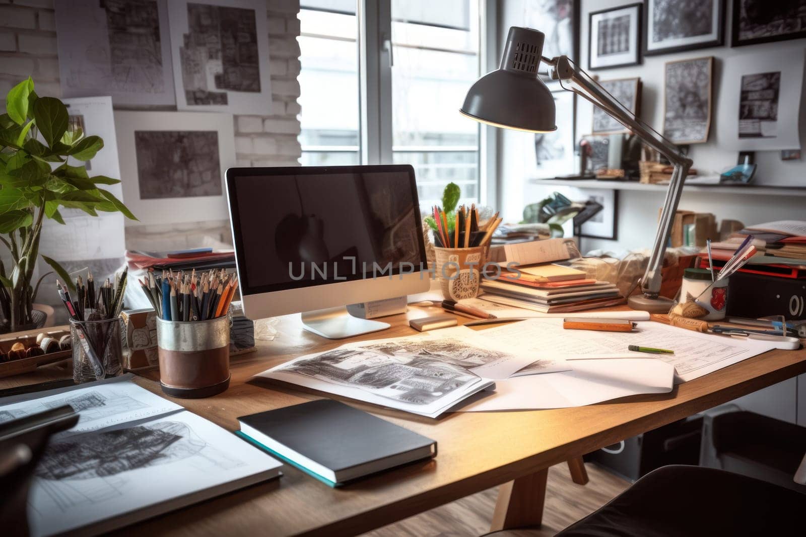 graphic designer home office and creative desk Generative AI.