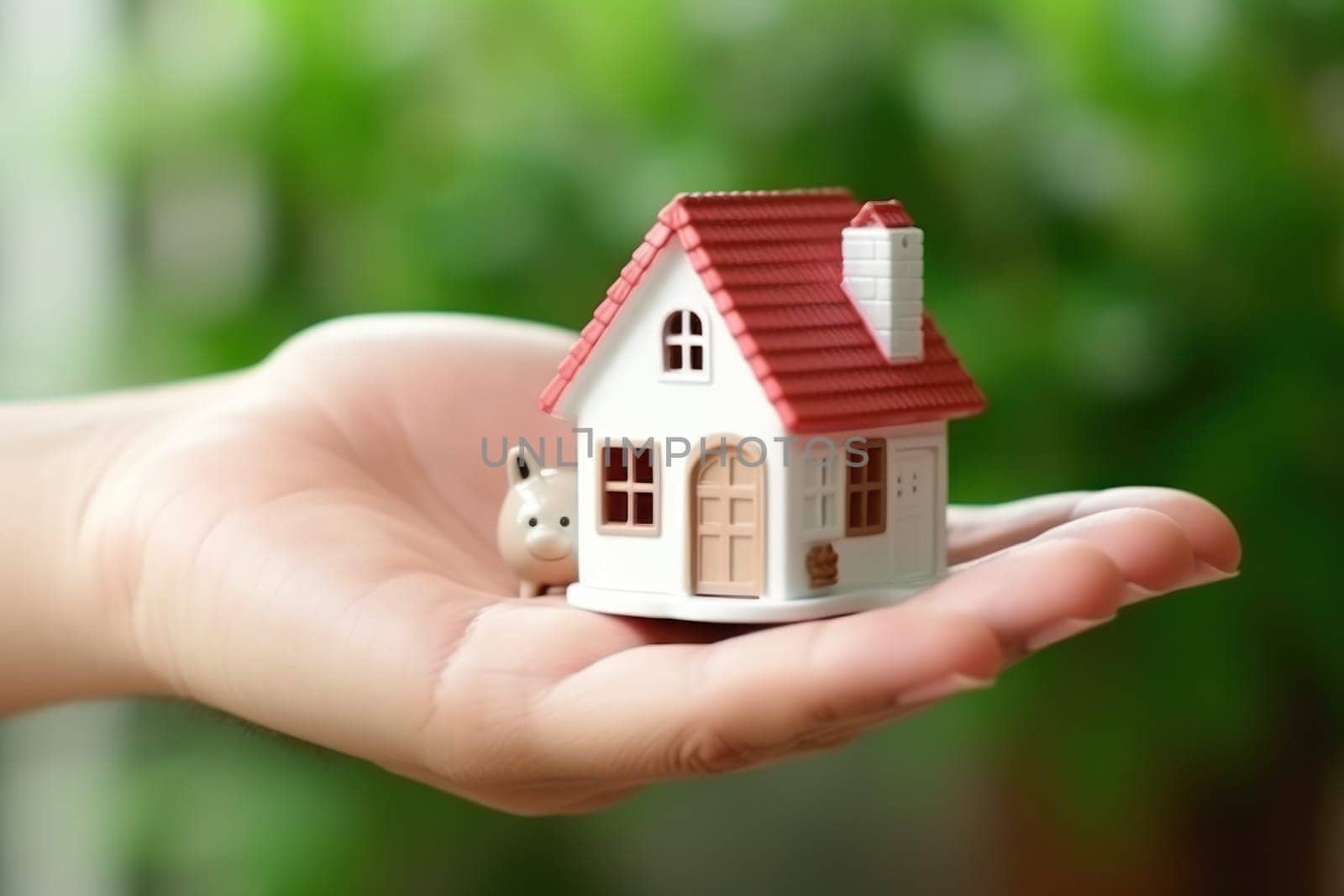 Model house piggy bank and coin Generative AI.