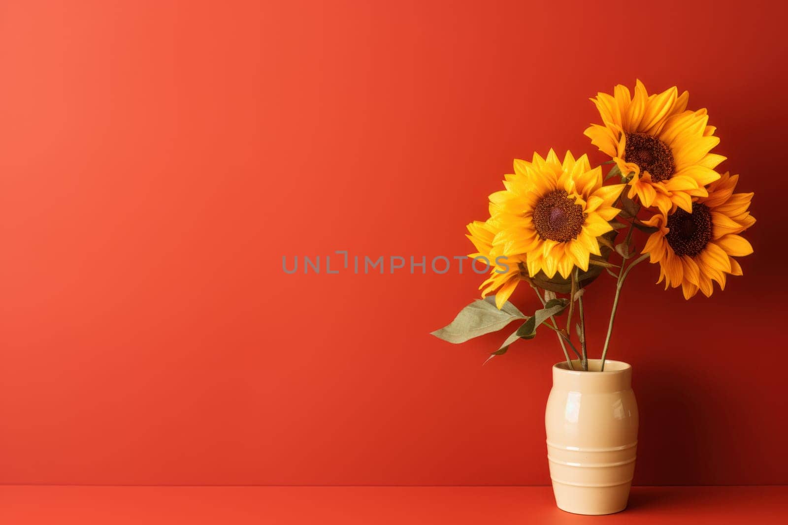 Beautiful sunflower on neutral colour background Generative AI.