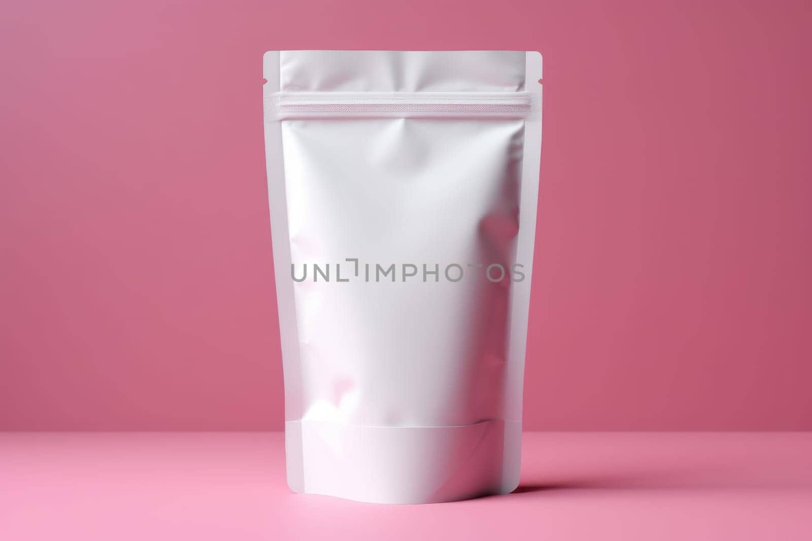 White Blank Coffee bag Pack Mockup Stand Up with pastel natural theme background Generative AI.