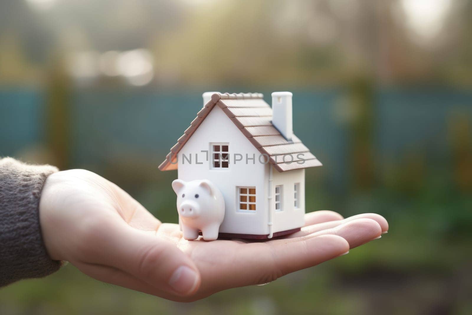 Model house piggy bank and coin Generative AI.