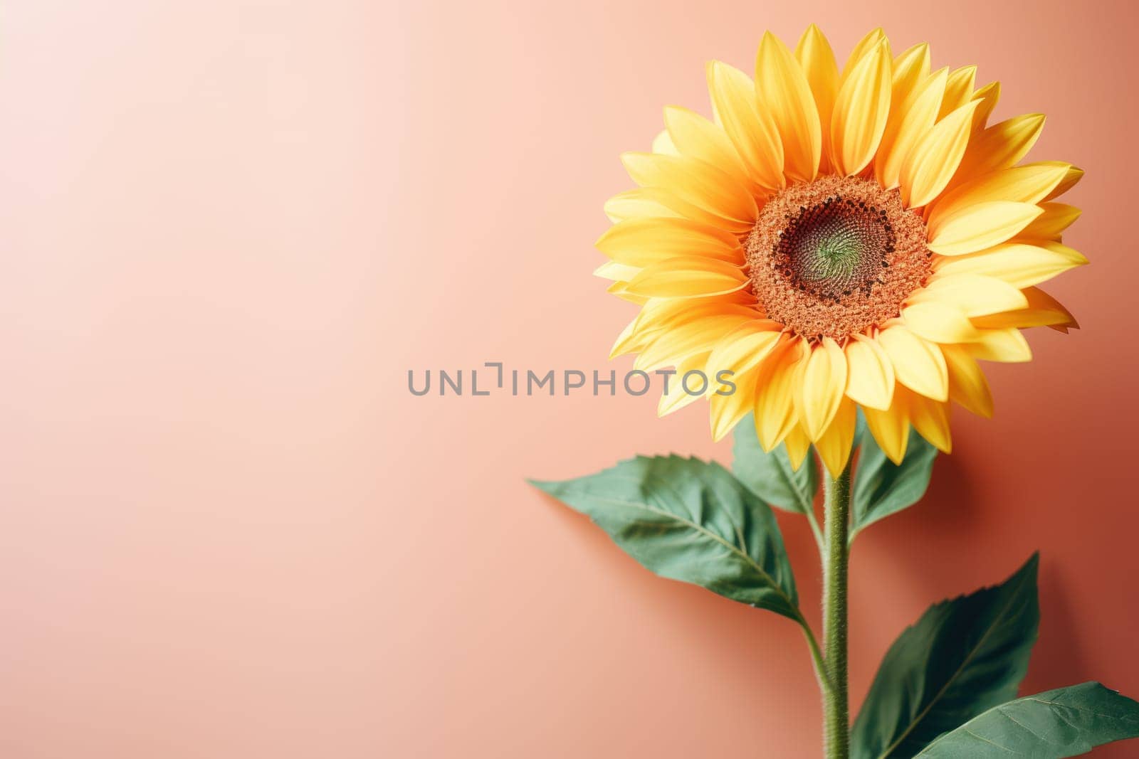 Beautiful sunflower on neutral colour background Generative AI.
