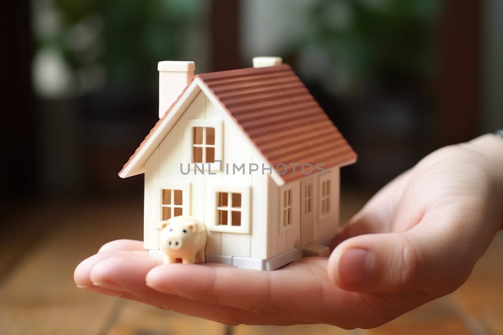 Model house piggy bank and coin Generative AI.