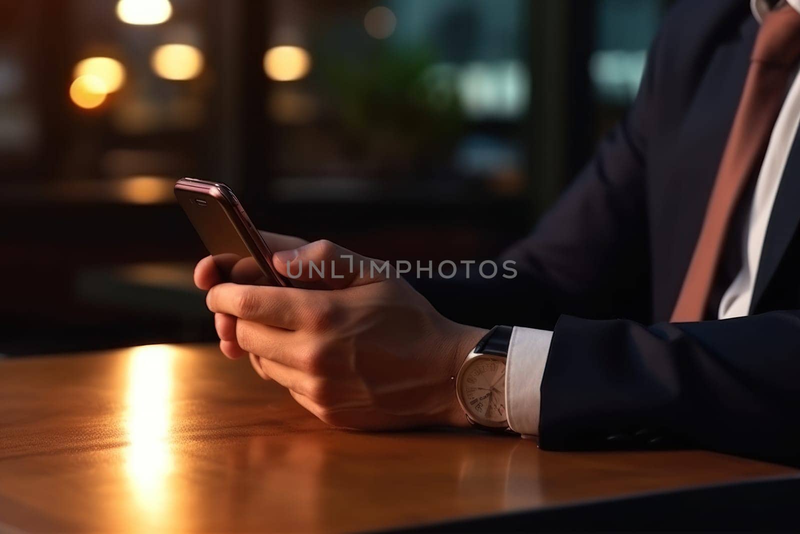 Close up hand use smart phone Chatting and messaging concept Generative AI.