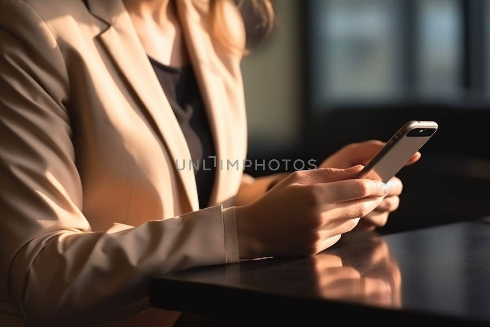 Close up hand use smart phone Chatting and messaging concept Generative AI.