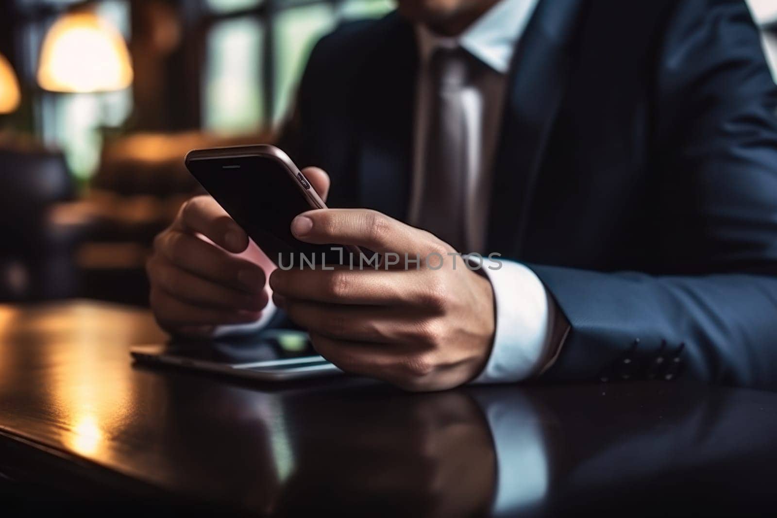 Close up hand use smart phone Chatting and messaging concept Generative AI.