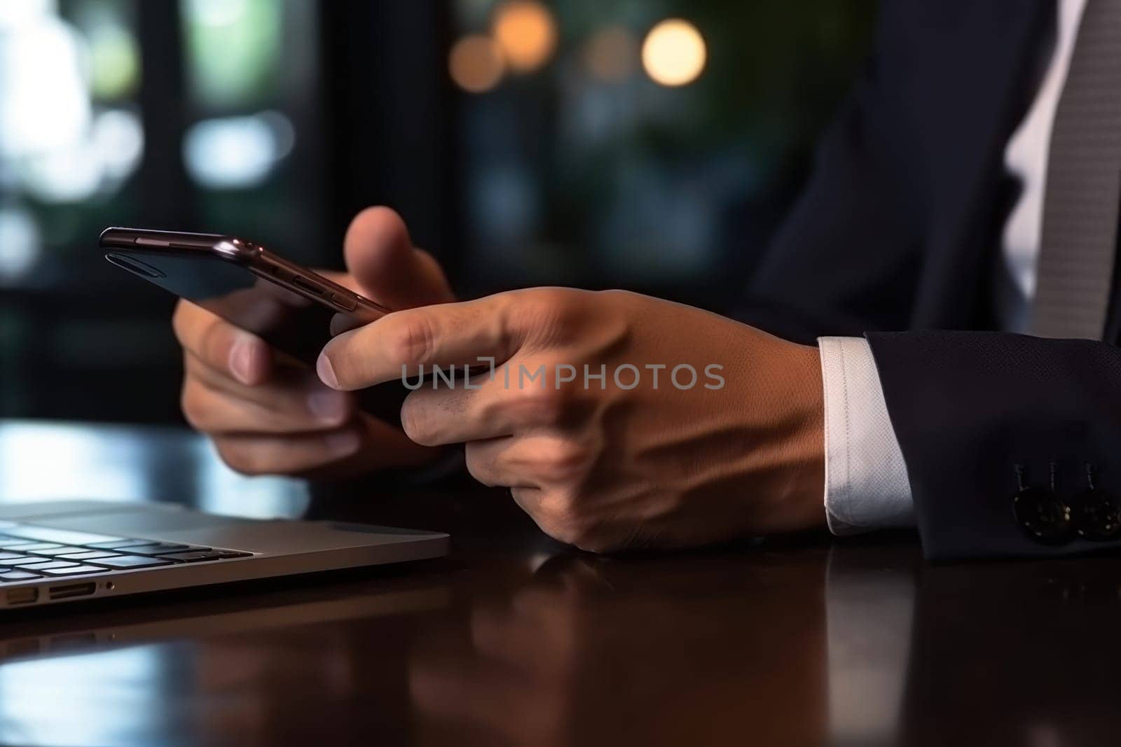 Close up hand use smart phone Chatting and messaging concept Generative AI.