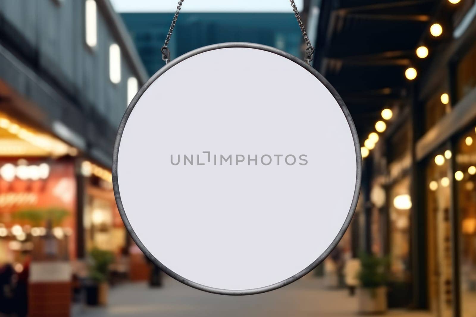 Blank minimal circular shop signboard mockup for design Generative AI.