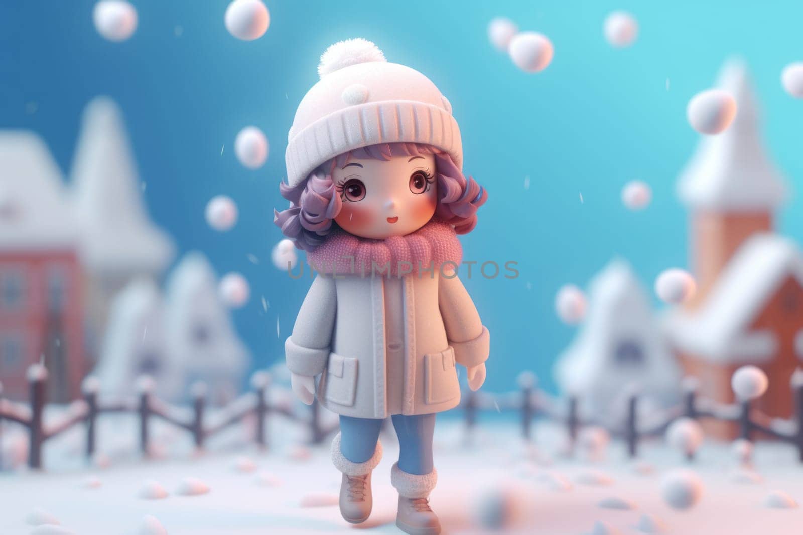 A girl walking in winter season concept 3d Tiny cute isometric Generative AI.