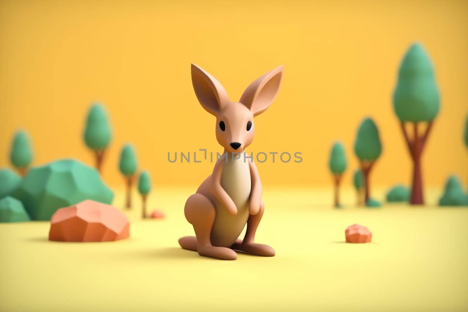 A kangaroo walking in forest 3D Tiny cute isometric Generative AI.