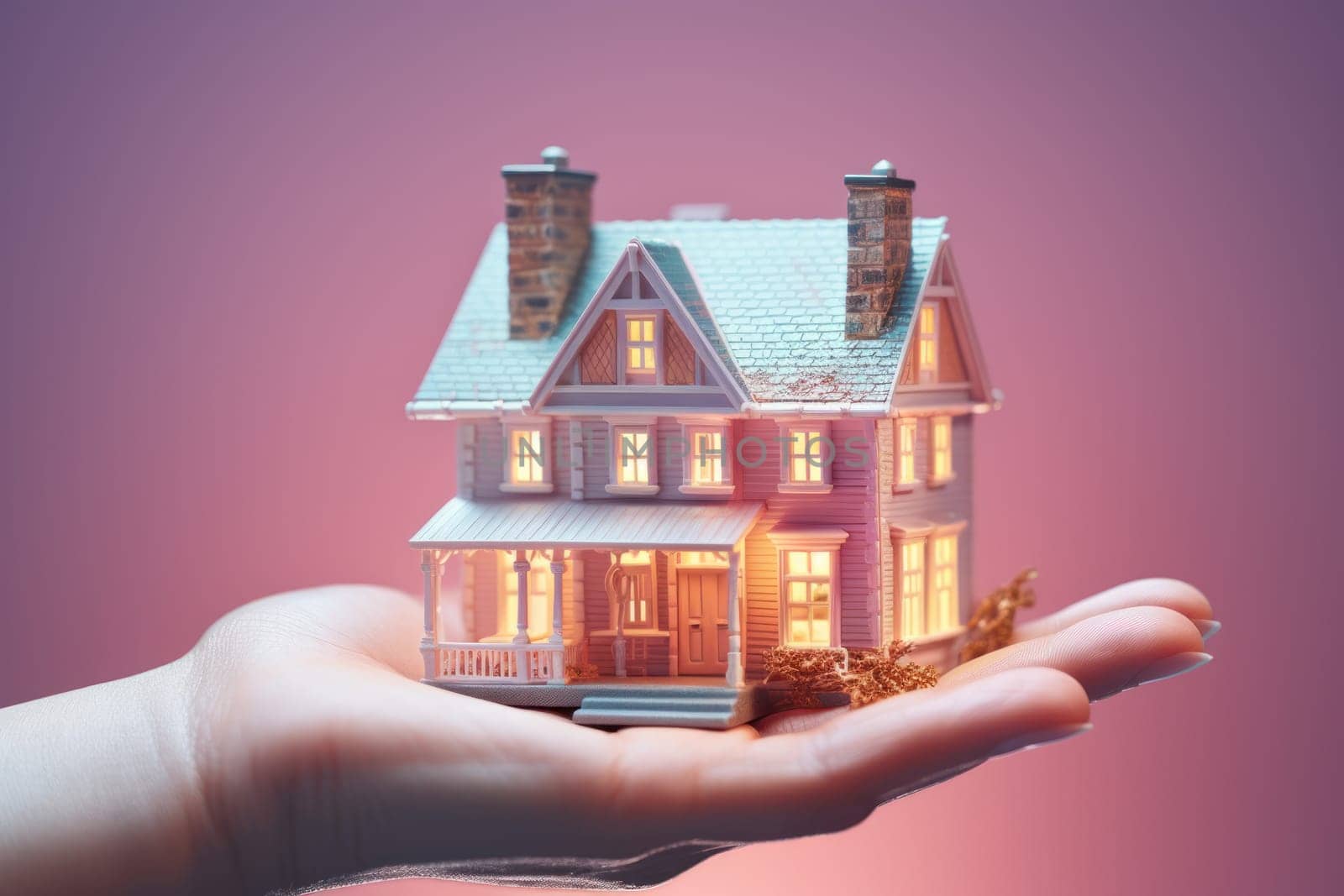 Model house piggy bank and coin Generative AI.