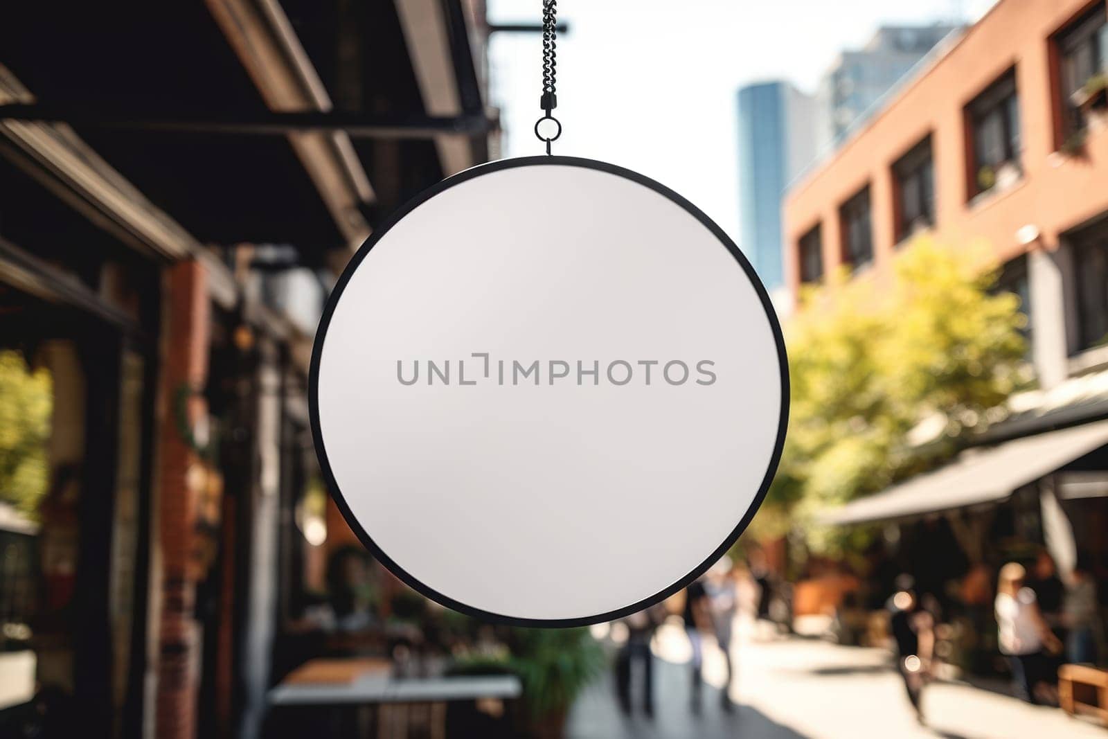 Blank minimal circular shop signboard mockup for design Generative AI.