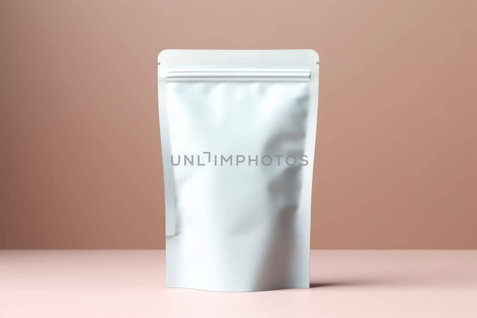 White Blank Coffee bag Pack Mockup Stand Up with pastel natural theme background Generative AI.