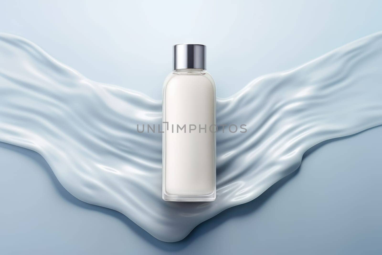 Cream bottle mock up in water splash background 3D render Generative AI.
