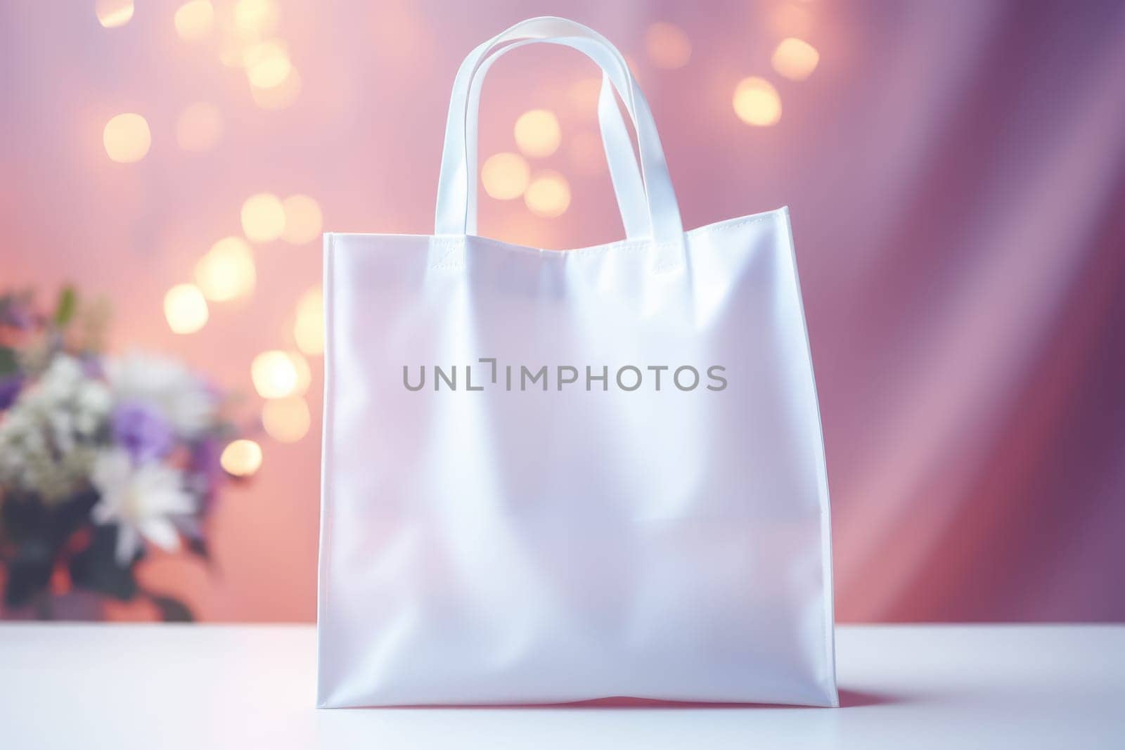 Mockup White Blank shopping bag with natural theme background Generative AI.