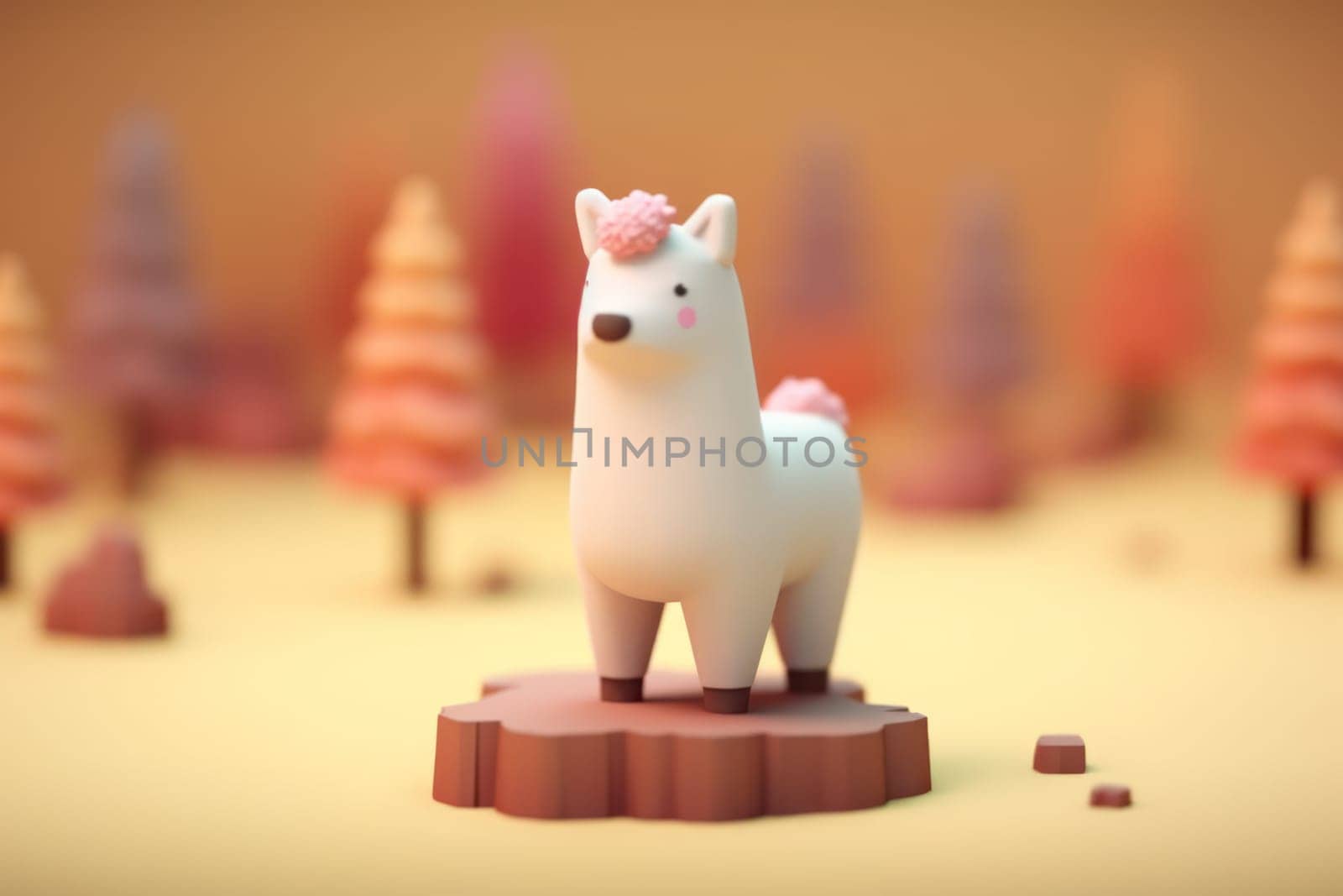 A alpaca walking in forest 3D Tiny cute isometric Generative AI.